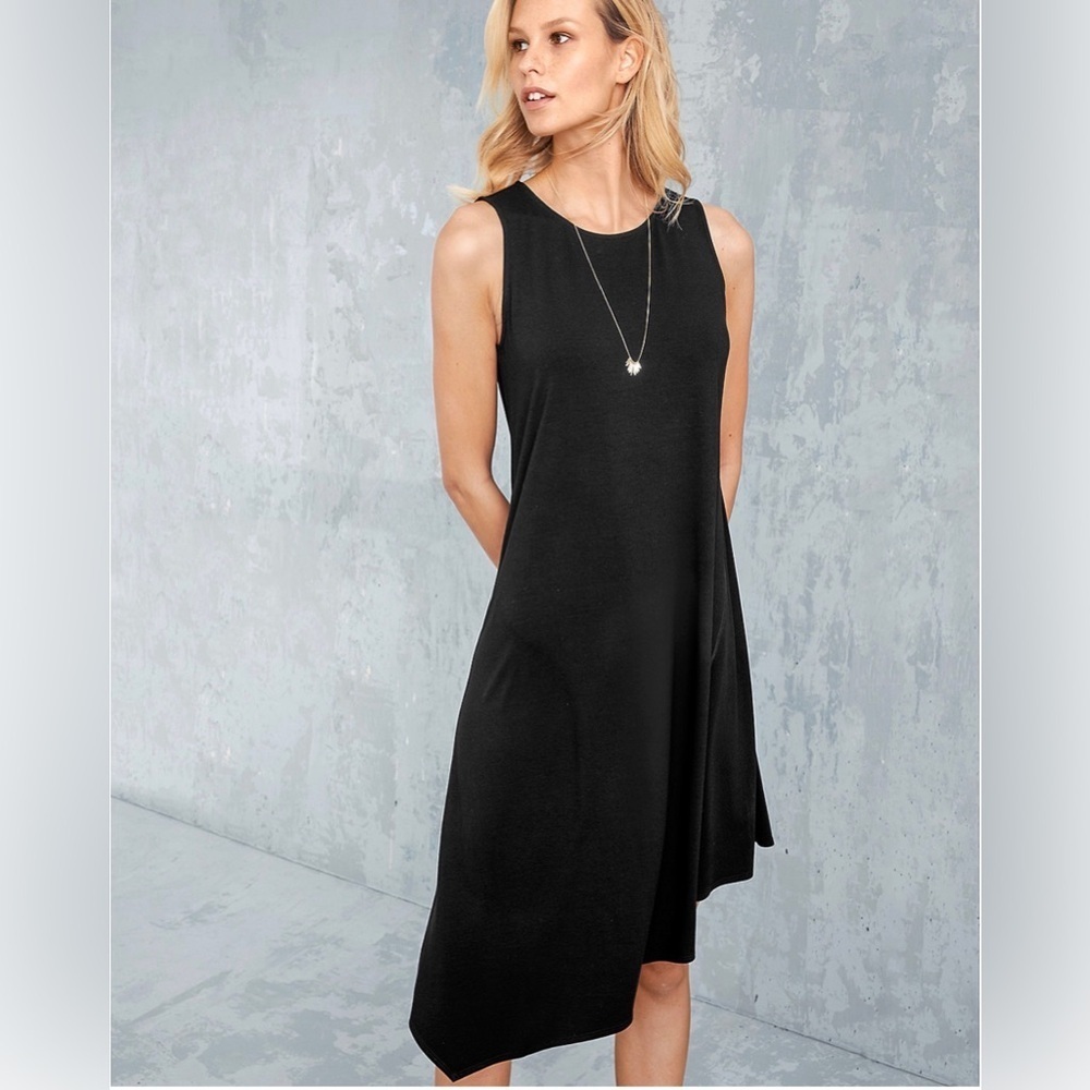 Eileen Fisher Black Jersey Asymmetrical Sleeveless Tank Dress size L